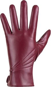 <b>Women</b>’s Genuine Leather <b>Gloves</b> Elegant Burgundy Leather <b>Gloves</b> for <b>Women</b> Fashion Winter <b>Driving</b> <b>Gloves</b> - Product Image 2