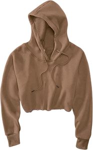 Sudadera con capucha corta con cordón, manga regular, color sólido, informal, para otoño, para mujer - Product Image 5