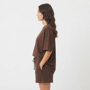 Custom Logo <b>Women's</b> Comfortable Short <b>Women's</b> Solid Twin Set <b>2</b>-<b>Piece</b> Casual Summer <b>Outfit</b> with Shirt & Shorts Breathable <b>Women</b> - Product Image 3