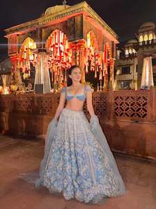 Designer Bridal Wear Party Wear Beautiful Resham Dori And Rainbow Sequence Work Slub Silk Lehenga With Blouse And <b>Net</b> <b>Dupatta</b> - Product Image 1