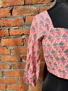 Top de verano con estampado de bloques a mano para mujer, Blusa de algodón Floral informal con bordado, prendas de vestir hechas a mano, ropa tejida de longitud corta - Product Image 3