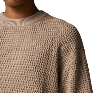 Camiseta de punto de ganchillo con rayas en contraste, color marrón, manga corta, tejido texturizado, informal de verano, transpirable, cuello redondo. - Product Image 3