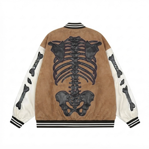Service de personnalisation d'appliques : Blouson Bomber Varsity à motif squelette, manches en laine/viscose, style Streetwear Hip Hop Vintage pour homme, hiver - Product Image 2