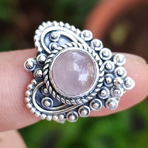 Rose Quartz Round <b>Ring</b> <b>925</b> Sterling <b>Silver</b> Handmade Promise Jewelry for Women January Birthstone Bezel Setting <b>Ring</b> - Product Image 1
