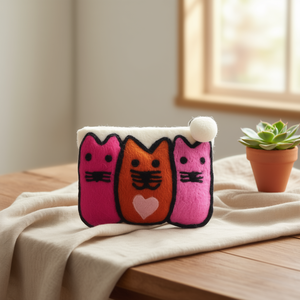 Sac à main en toile blanche pour femme, motif Trio de chats en feutre - Product Image 3