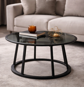 Table basse ronde moderne et durable avec plateau en métal noir et structure en métal par Metal Drake pour la décoration intérieure, salon contemporain - Product Image 5