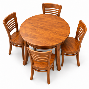 Modern Round Solid Wood <b>Dining</b> Table <b>Set</b> with Four Wooden <b>Chairs</b> for Home <b>Dining</b> Room Furniture From Indonesia - Product Image 1