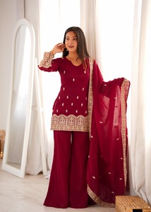 <b>Women</b> Embroidered sarar <b>suit</b> With Dupatta Heavy Faux Georgette Party Outfita - Product Image 2