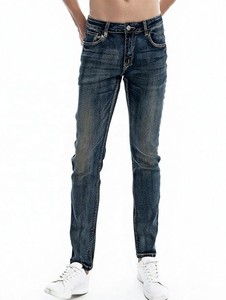 Pantalon en jean décontracté pour homme, coupe droite, extensible, ajusté, haute élasticité, confortable pour le quotidien, style jeune, délavé à la pierre, motif à pois foncés - Product Image 3