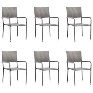 Juego de 6 Sillas de Jardín de Ratán PE Gris, Muebles de Patio Estándar de Acero - Product Image 1