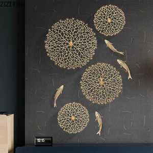 Décoration murale ronde en métal finition or, corail, faite à la main, pour le salon, décoration intérieure - Product Image 3
