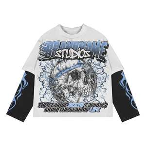 Wholesale Men's Double Layer Short Sleeve T-<b>Shirt</b> 100% Cotton Breathable Streetwear Vintage <b>Patchwork</b> Design - Product Image 1