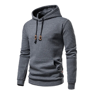 Sweat-shirt à capuche blanc pour homme en molleton gaufré, coupe classique, léger, style streetwear décontracté, avec poches, pour l'hiver - Product Image 4