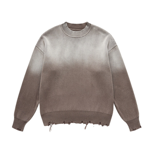 Men's Ripped Knitted <b>Pullover</b> <b>Sweater</b> Solid Color Long Sleeve Crew Neck Winter Wear Polyester/Cotton Slight Stretch - Product Image 2