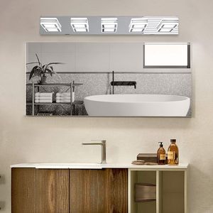 32\" Modern Chrome 5-Light LED Vanity Light Square <b>Acrylic</b> Lampshades Wall Mount Fixture <b>Mirror</b> Lighting for Bathroom - Product Image 2