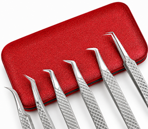 Juego de Pinzas para Extensión de Pestañas al por Mayor, 6 Piezas, Herramientas de Precisión de Acero Inoxidable con Estuche de PU Rojo - Product Image 4