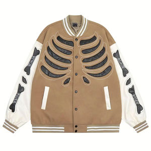 Blousons Bomber Varsity Unisexe Personnalisés en Laine de Haute Qualité avec Appliques Motifs Os et Nervures sur le Devant, Grande Taille, Imperméables et Coupe-Vent - Product Image 5
