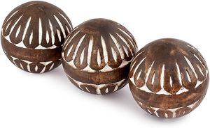 Mango Wood <b>White</b> Decorative Ball Set of 3 for Living, <b>Dining</b> Room Decor - Coffee <b>Table</b> Centerpiece Home Décor (3" x 3"x 3") - Product Image 3