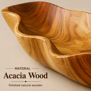 Plateau de service décoratif artisanal en bois d'acacia, bol de présentation rustique en bois naturel pour fruits, pain et collations, centre de table, article cadeau - Product Image 3