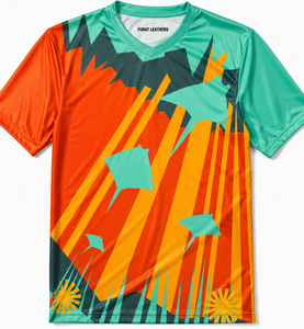 T-shirt unisexe à manches courtes col en V imprimé par transfert thermique avec logo, motif géométrique, en polyester anti-humidité - Product Image 3