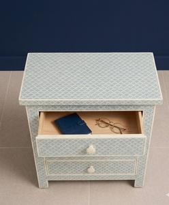 Blue Pattern Nightstand 3 <b>Drawer</b> End Table Bedside Cabinet Accent Storage <b>Side</b> Table - Product Image 4