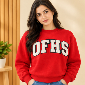 Sweat-shirt rose à col rond pour femme, pull à col montant avec lettres OFHS, broderie personnalisée de logo universitaire et lettres grecques, pour sororité - Product Image 3
