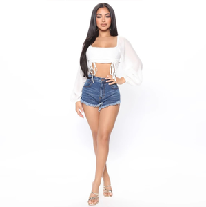 <b>Women's</b> High-Waisted Casual Summer Fashion Denim <b>Shorts</b> Solid Color Vintage Style Straight Leg <b>Cargo</b> Denim <b>Shorts</b> - Product Image 6