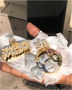 Pendentif Chaîne en Argent 925 et Or 18K pour Homme, Certifié GRA, Moissanite Ronde Brillante Sertie de Pierres, Style Hip Hop, VVS, Bijoux Fins - Product Image 2