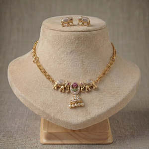 Gold Plated <b>Elephant</b> Pendant Choker <b>Necklace</b> for Wedding Ethnic Style - Product Image 1