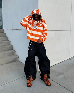 Wholesale Custom logo Striped Heavyweight Cotton Double Hood Streetwear Boxy <b>Cropped</b> Color <b>Zip</b>-<b>up</b> Jacket Scarf Oversized Hoodies - Product Image 2