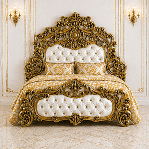 Ultra-Luxury Hand-Carved Gold Finish Teak Wood Palace Bedroom Set Antique Finish Bed Side <b>Tables</b> Customizable Size Hot Selling - Product Image 2