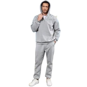 SANGLASPORTS Unisex 2 Piece Jogging Tracksuit <b>Set</b> Quarter Zip Hoodie Fleece <b>Jogger</b> Pants Midweight Polyester/Cotton Custom OEM - Product Image 4