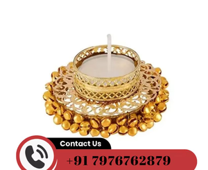 Golden Brass <b>Tea</b> Light <b>Holder</b> with Bell Design Circular <b>Candle</b> Tray for Home Wedding Decoration - Product Image 2