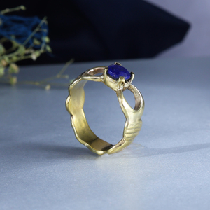 Gold Plated Brass <b>Lapis</b> <b>Lazuli</b> Round Stone Geometric Fashion <b>Ring</b> for Women's Wedding Party Gift Jewelry - Product Image 2