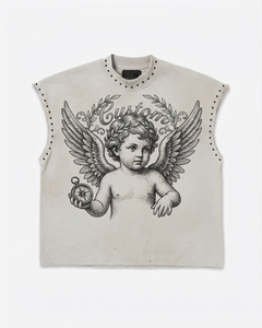 T-shirt court sans manches surdimensionné en jersey 100 % coton doux et respirant avec impression numérique personnalisée et strass - Product Image 1