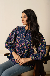 Haut boutonné en coton imprimé à la main style bohème pour femmes |   Tunique à manches longues de style ethnique décontracté pour les acheteurs en gros, qualité d'exportation - Product Image 5