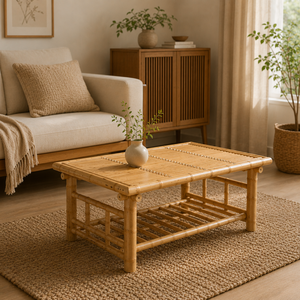 Mesa de Centro de Bambú con Diseño de Listones Naturales, Mueble Minimalista Moderno para Sala de Estar con Estante de Almacenamiento, Venta al Por Mayor - Product Image 1