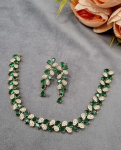 Leaf Vine Collar AD Necklace <b>Set</b> With Dangle Earrings Antique Gold Plated Sparkling Pear Gem Leaf Branch Jewelry <b>Set</b> Collections - Product Image 2