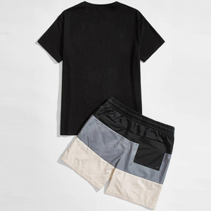 Men's Summer Casual Solid Green 2-Piece T-Shirt Shorts <b>Set</b> Crew Neck <b>Knitted</b> Cotton Breathable Athletic Wear - Product Image 4
