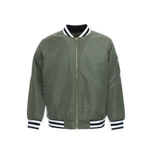 <b>Men's</b> Olive Green Bomber <b>Jacket</b> Casual Zipper Front Solid Color Polyester Regular Fit Turn-down Collar Autumn Wear - Product Image 1
