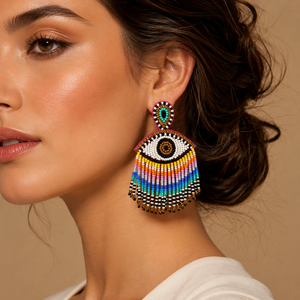 Pendientes colgantes de cuentas de semilla con ojo turco coloridos para mujer, hechos a mano, con borlas, pendientes llamativos, joyería de moda al por mayor - Product Image 6
