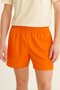 Men's Orange Solid Knitted Shorts <b>Elastic</b> Waist Mid Length Casual Style - Product Image 4