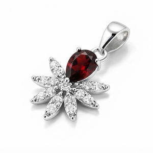 Pendentif Fleur Classique en Argent Sterling Plaqué Rhodium avec Grenat et Zircon Cubique Taille Brillant, Fait Main, Minimaliste, pour Femme, de Rhaya Jewels – Idéal Cadeau - Product Image 2