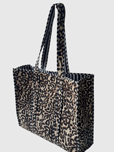 <b>Leopard</b> <b>Print</b> Canvas Tote Bag With Striped Handles Open Top Women's Shopping Bag All Seasons Use - Product Image 3