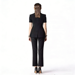 Traje de Pantalón Azul Marino para Mujer, con Doble Botonadura, Ribete Blanco, Cuello de Solapa, Manga Larga, Antiarrugas, de Lana - Product Image 3