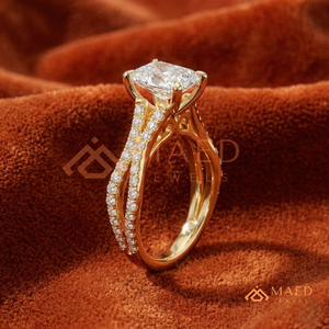 แหวนเพชรทรงรัศมีหรูหรา ดีไซน์วงแหวนแยกส่วน ทำจากทองคำ 18K  แหวนเพชรเม็ดเดี่ยวทรงรัศมีประดับเพชรบนวงแหวนทองคำ - Product Image 2