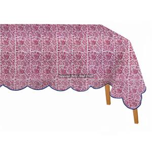 Mantel Rectangular Nuevo 100% Algodón con Borde Festoneado, Tamaño Personalizado, Estampado Floral, Mantel con Borde Festoneado Estampado a Mano en India para Bodas - Product Image 5
