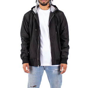 <b>Men</b> Hooded Bomber <b>Jacket</b> Windproof Zipper Closure Casual Solid Color Polyester Outerwear Autumn Streetwear Style Regular Fit - Product Image 1