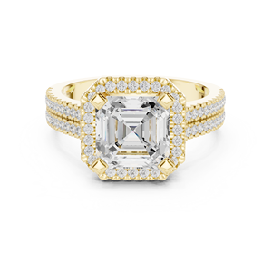 Anillo de Compromiso de Oro de 14K para Mujer con Diamantes Cultivados en Laboratorio, Corte Asscher, Corte Brillante, Engaste Pavé, Certificado IGI, Estilo Geométrico de Lujo - Product Image 1