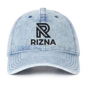 Gorra de Béisbol RIZNA de Mezclilla Twill, 6 Paneles, Ajustable, Unisex, Estilo Casual Vintage, Lavada, con Logotipo Bordado en 3D en el Panel Frontal, Azul, Algodón, Metal - Product Image 1
